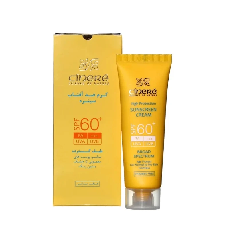 کرم ضد آفتاب بدون رنگ سینره مدل SPF60 محافظ UVA ،UVB و +++PA، ضد پیری، مناسب پوست‌های معمولی و خشک حجم 50 میلی‌لیتر