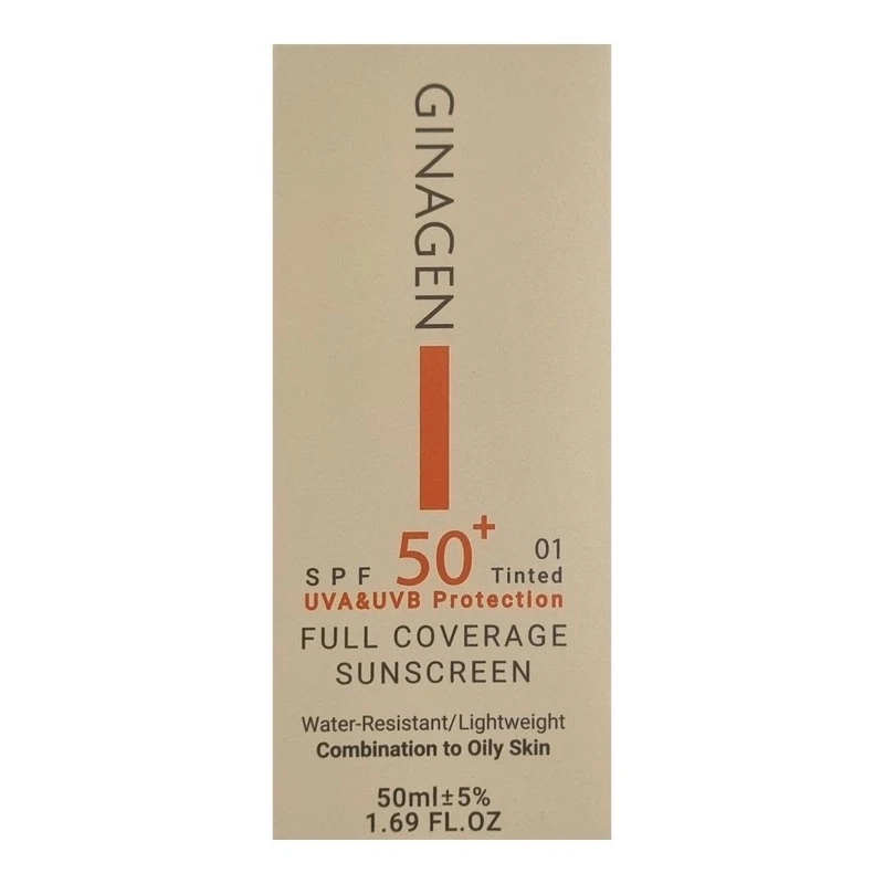 کرم ضد آفتاب رنگی ژیناژن SPF 50 مدل 01 ‌مناسب پوست‌های چرب حجم 50 میلی‌لیتر