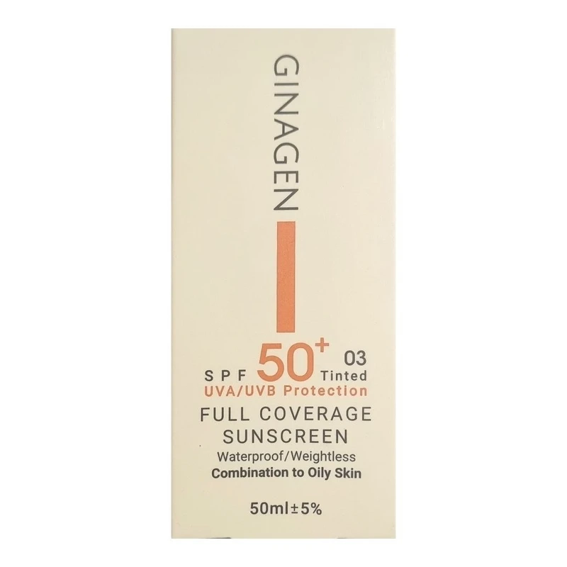 کرم ضد آفتاب رنگی ژیناژن SPF 50 مدل 03 ‌مناسب پوست‌های چرب حجم 50 میلی‌لیتر