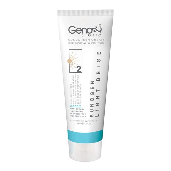کرم ضدآفتاب رنگی ژنوبایوتیک مدل سانوژن با SPF50 مناسب پوست خشک و نرمال حجم 50 میلی لیتر
