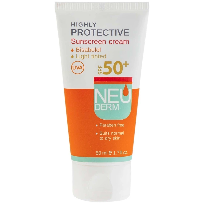 کرم ضد آفتاب رنگی نئودرم SPF50 مدل Highly Protective محافظ UVA ،UVB، مناسب انواع پوست حجم 50 میلی‌لیتر
