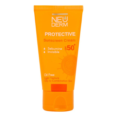 کرم ضد آفتاب بدون رنگ نئودرم SPF 50 مدل PROTECTIVE مناسب پوستهای چرب و مختلط حجم 50 میلیلیتر