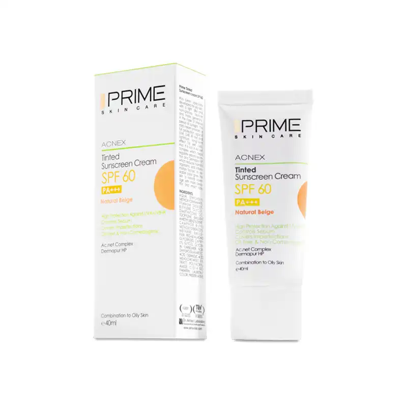 کرم ضد آفتاب رنگی پرایم مدل Acnex بژ طبیعی SPF60 فاقد چربی مناسب پوست چرب و مختلط